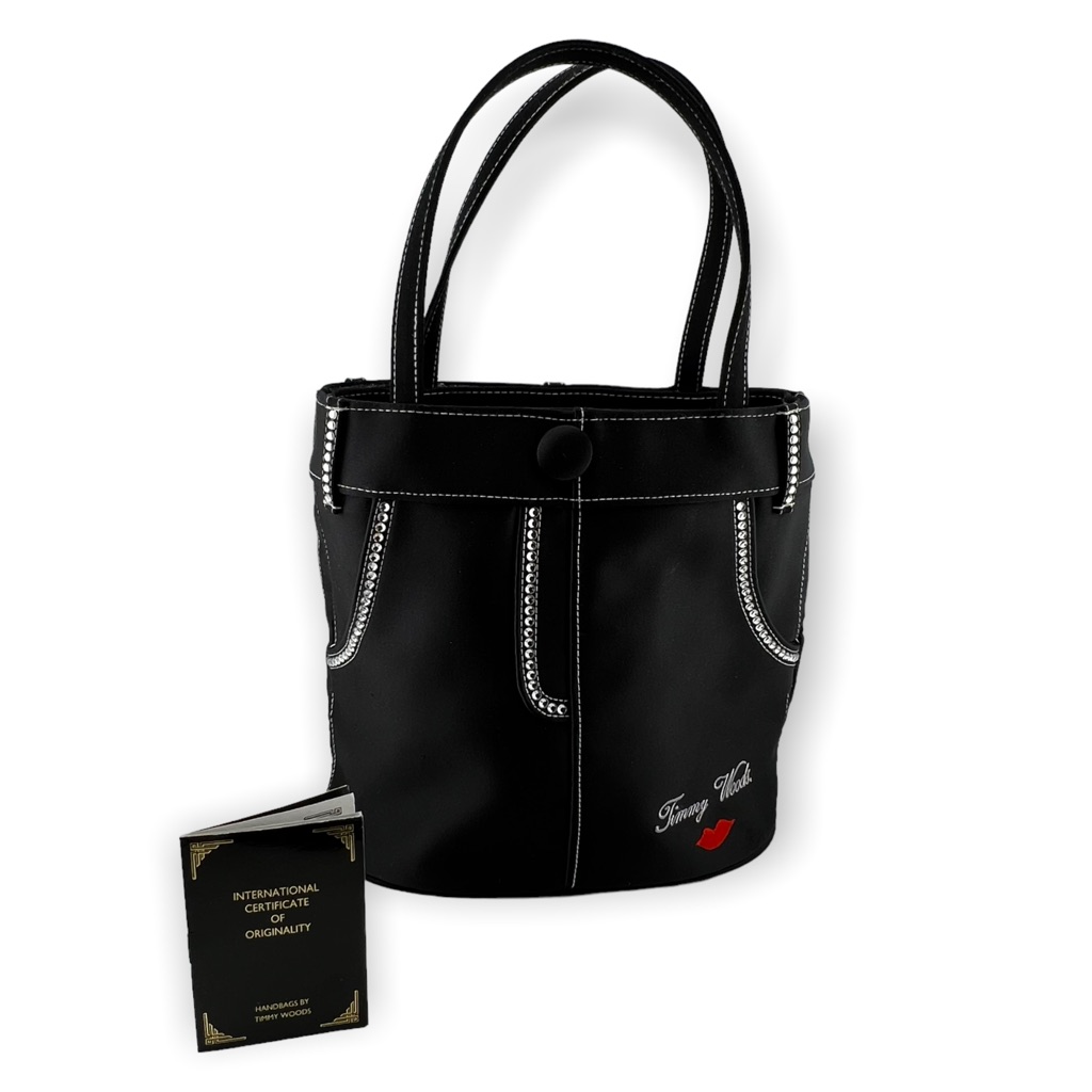 Timmy Woods Jeans With Stones Black Satin Rhinestone Pants Purse Handbag Tote